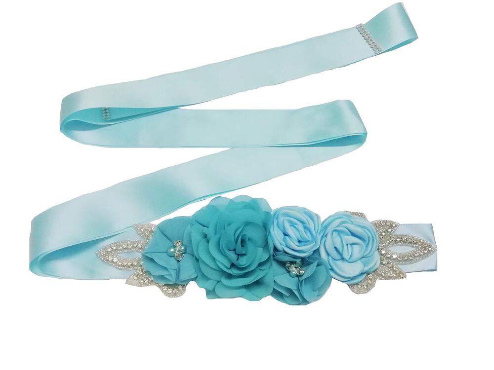 4205 Sash Belt with Flowers Pearls Rhinestone for Wedding Bride/Baby Shower